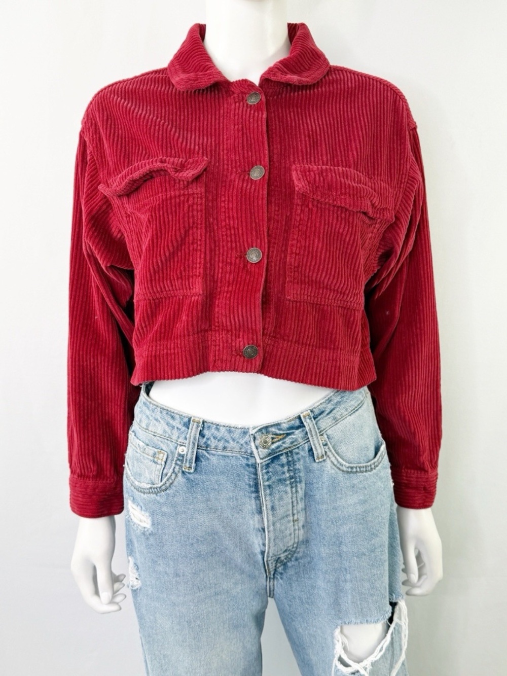 Abercrombie & Fitch Cherry Red Cropped Corduroy Jacket Size S Casual Fall Indie